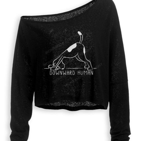 Downward Human Cute Dog Off Shoulder Long Sleeve Crop Top