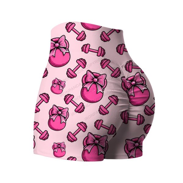 Pink Bow Gym Printed Yoga Shorts