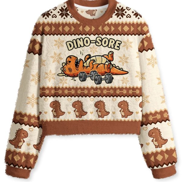 Dino-Sore Lifter Workout Fuzzy Fleece Crop Sweater