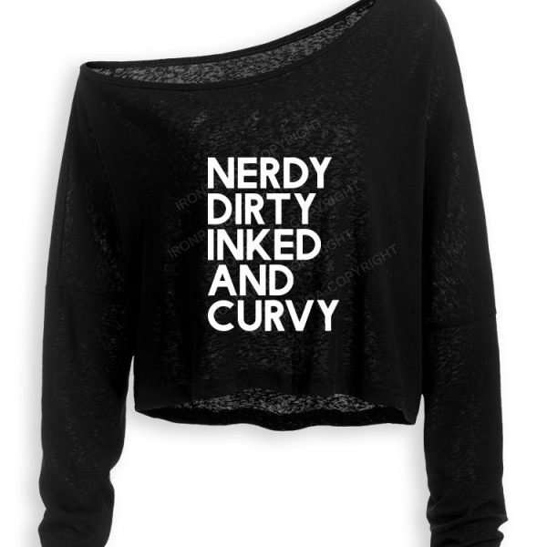 NERDY, DIRTY, INKED AND CURVY Off Shoulder Long Sleeve Crop Top