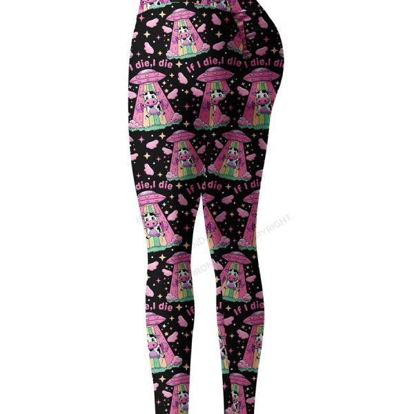 IF I DIE I DIE COW Printed Yoga Pants