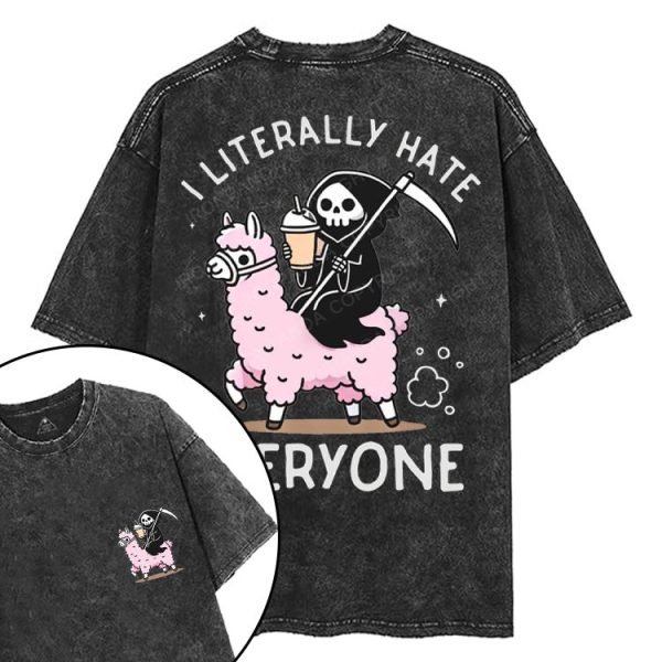 I LITERALLY HATE EVERYONE printed Gym Shirt