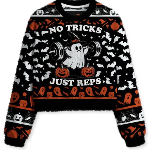 NO TRICKS JUST REPS Fuzzy Fleece Crop Sweater