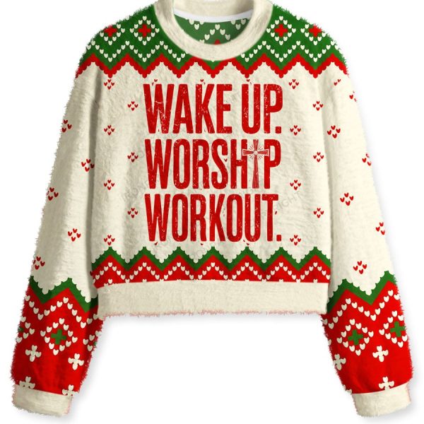 WAKE UP WORSHIP WORKOUT Fuzzy Fleece Crop Sweater
